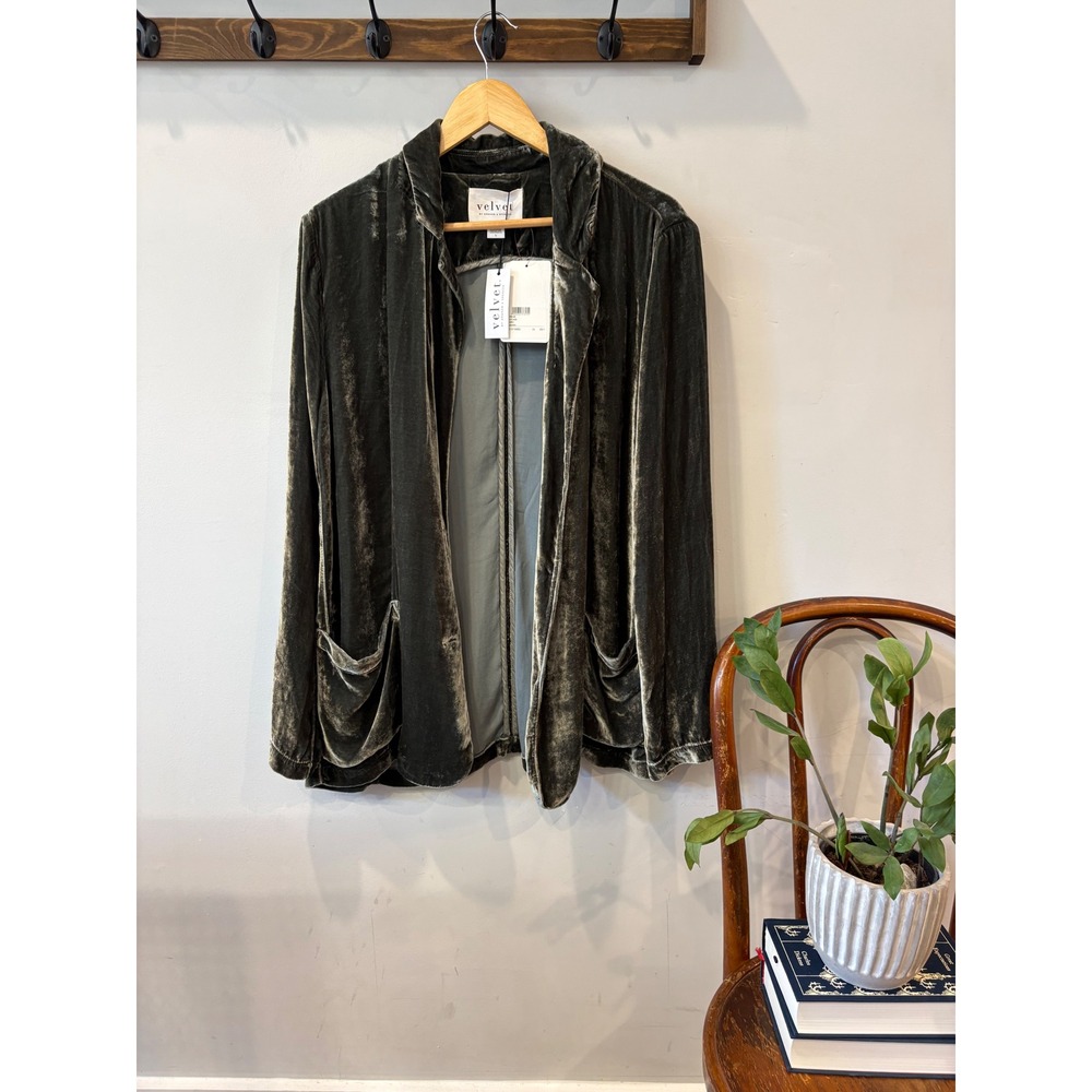 Velvet by Graham & Spencer Olive Green Velvet Silk Blend Blazer